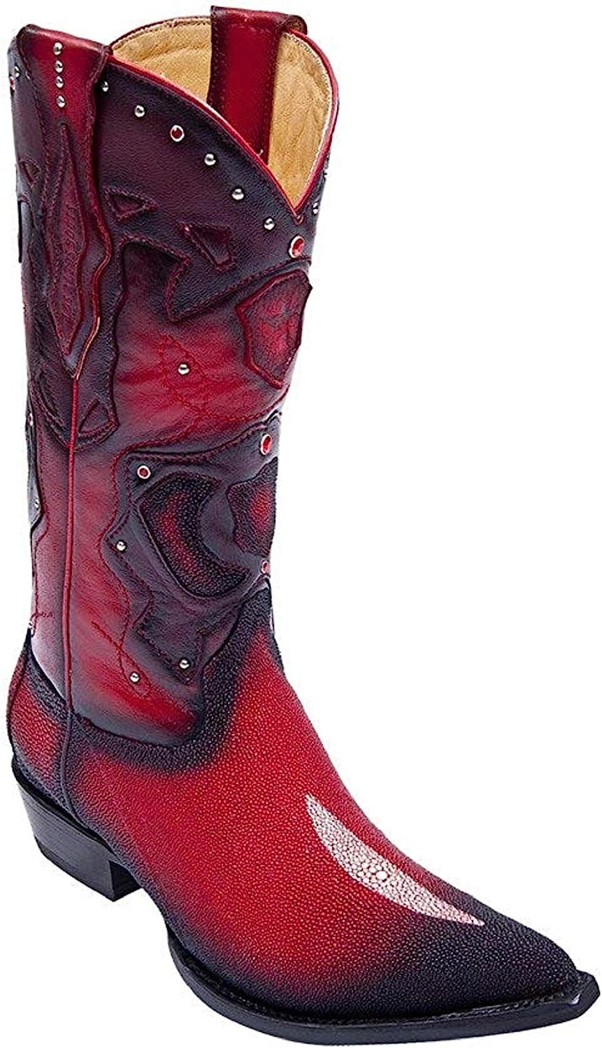 Los Altos Mens Stingray Stingray Boots | Genuine leather skin single stone western boots | 3X Toe W/Cowboy Heel  