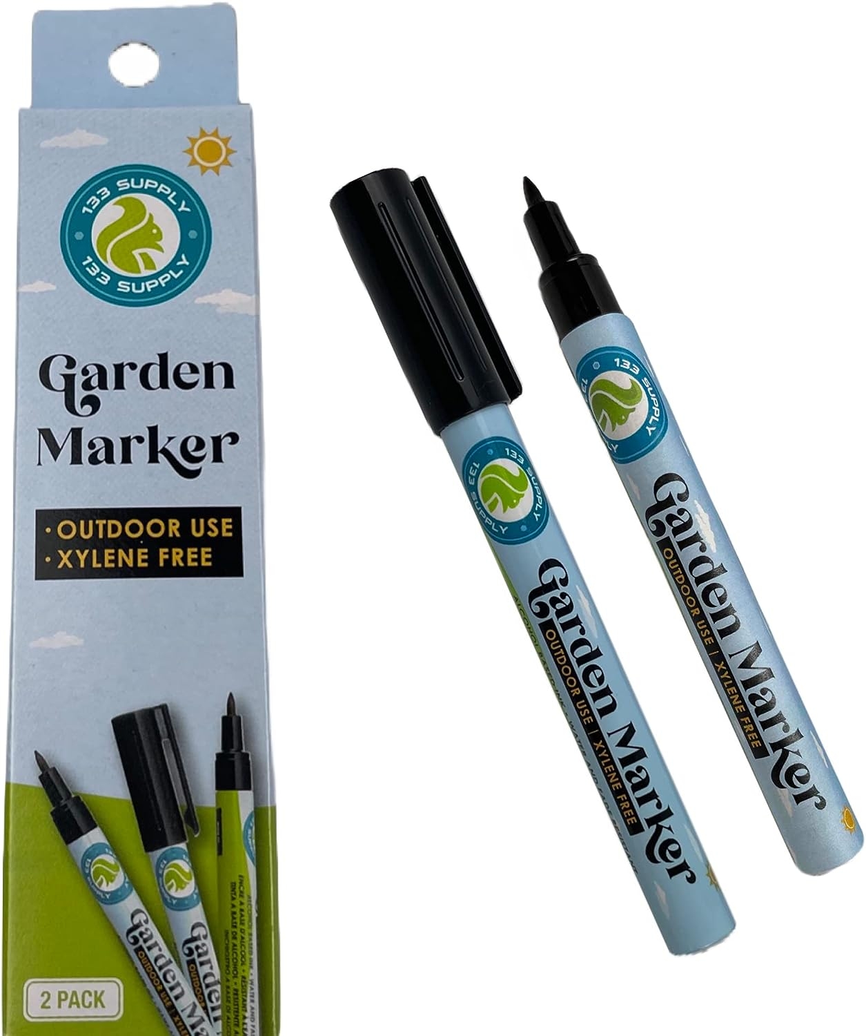 133 SUPPLY – 2 Pack Garden Marker Pen Permanent Markers Black (UV Fade Resistant Marker Pens for Plant Markers Garden Markers