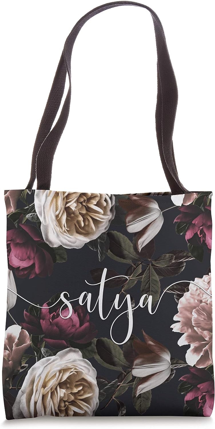 Satya – Elegant Floral Rose & Peony Personalized Name Tote Bag   price checker   price checker Description Gallery Reviews
