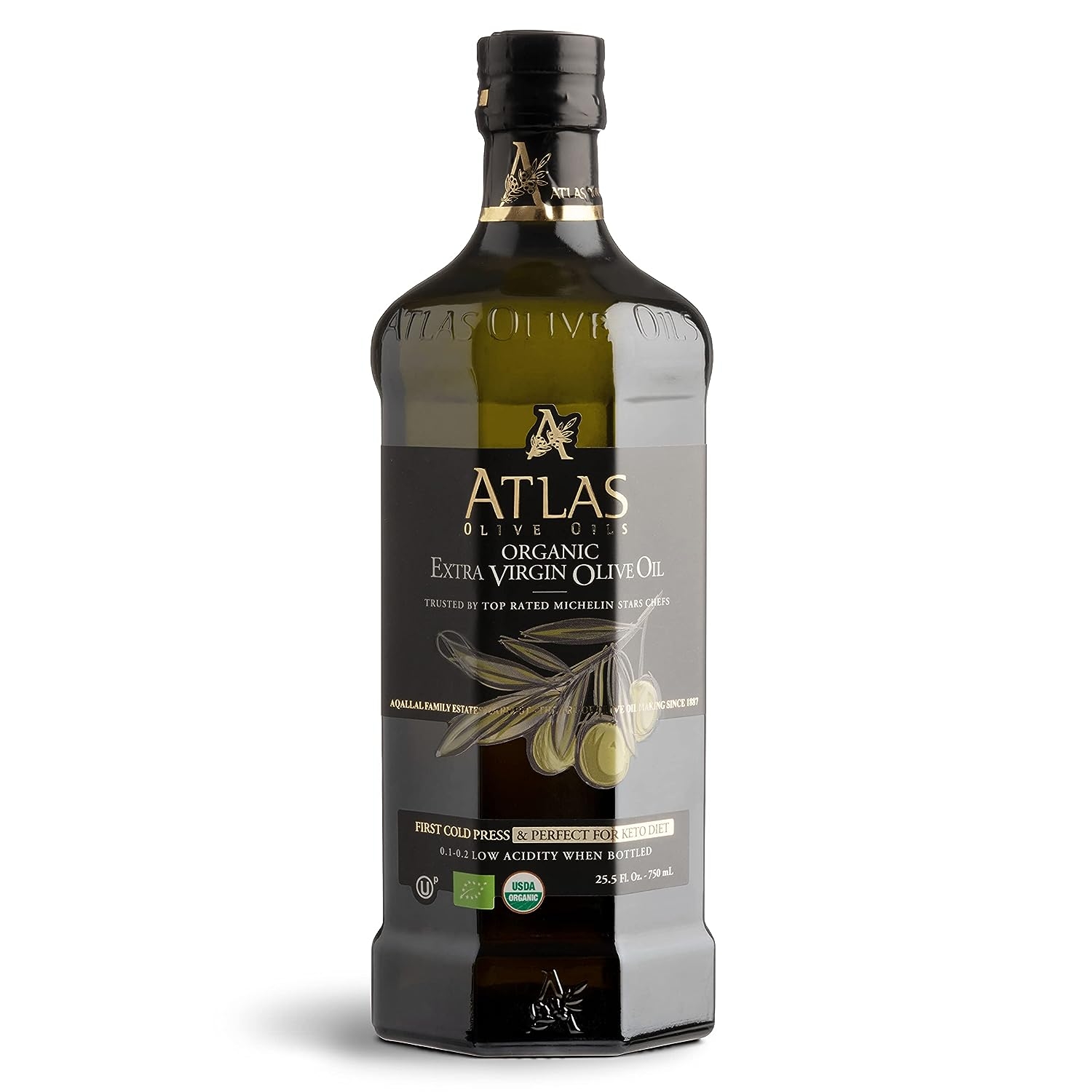 Atlas 750 mL Organic Cold Press Extra Virgin Olive Oil with Polyphenol Rich from Morocco | Newly Harvested Unprocessed from One