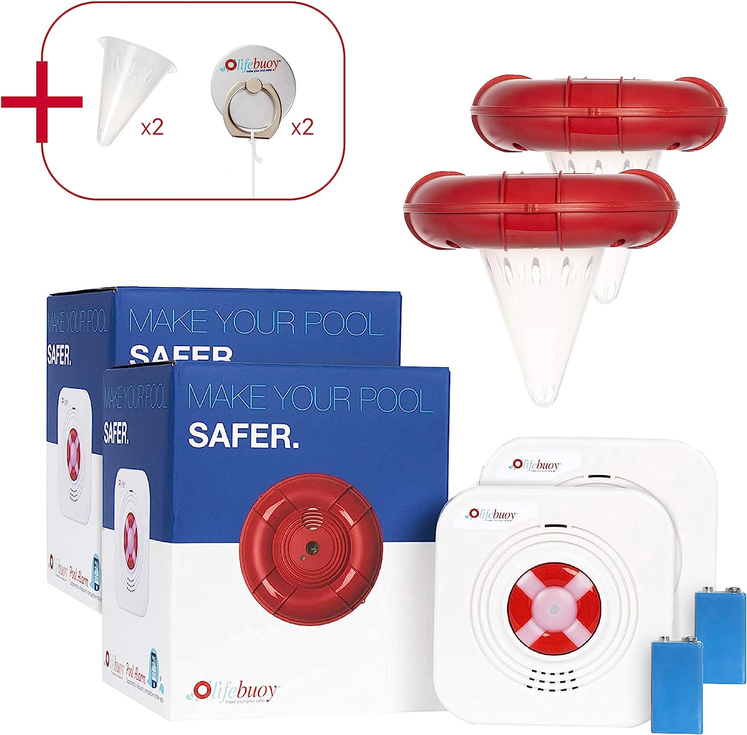 2 Full Lifebuoy Pool Alarm System Plus Additional 2 Cone and 2 Attachment kit. Pool Motion Sensor with Advanced Algorithm –