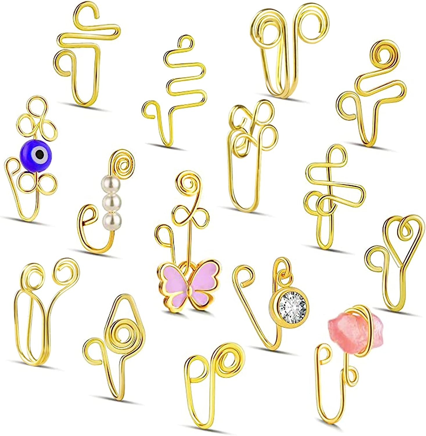 Mity rain Nose Cuffs, 18k Gold Plating African Nose Cuff Non Piercing, Clip On Fake Nose Cuff for Women(15pcs)   price checker