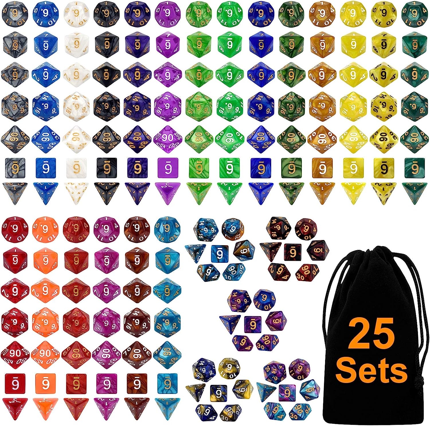 DND Double-Colors Polyhedron Dice Set for Dungeons and Dragons D&D RPG MTG Table Games D4 D6 D8 D10 D% D12 D20 25 Colors Dice