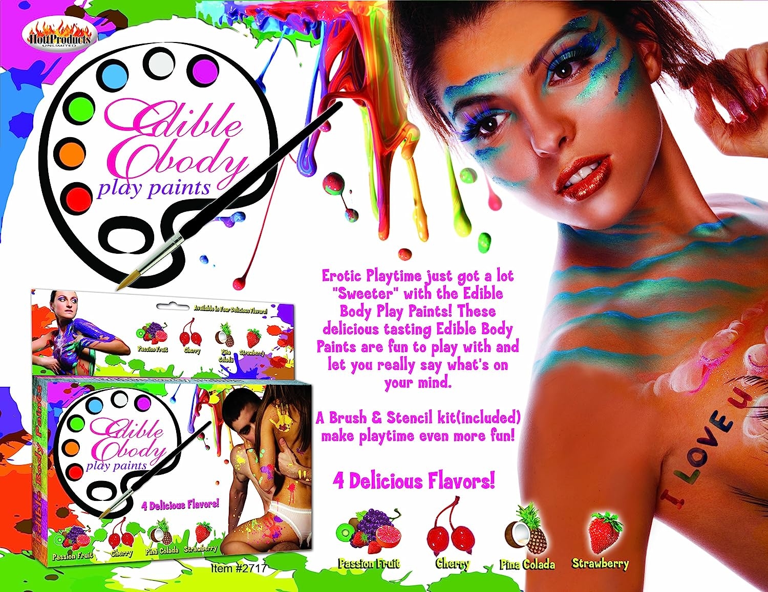 Couples Foreplay Fun Edible Body Paints Set of 4 w/ Brush includes unique 20% “Paradise Pleasure” coupon   price checker  