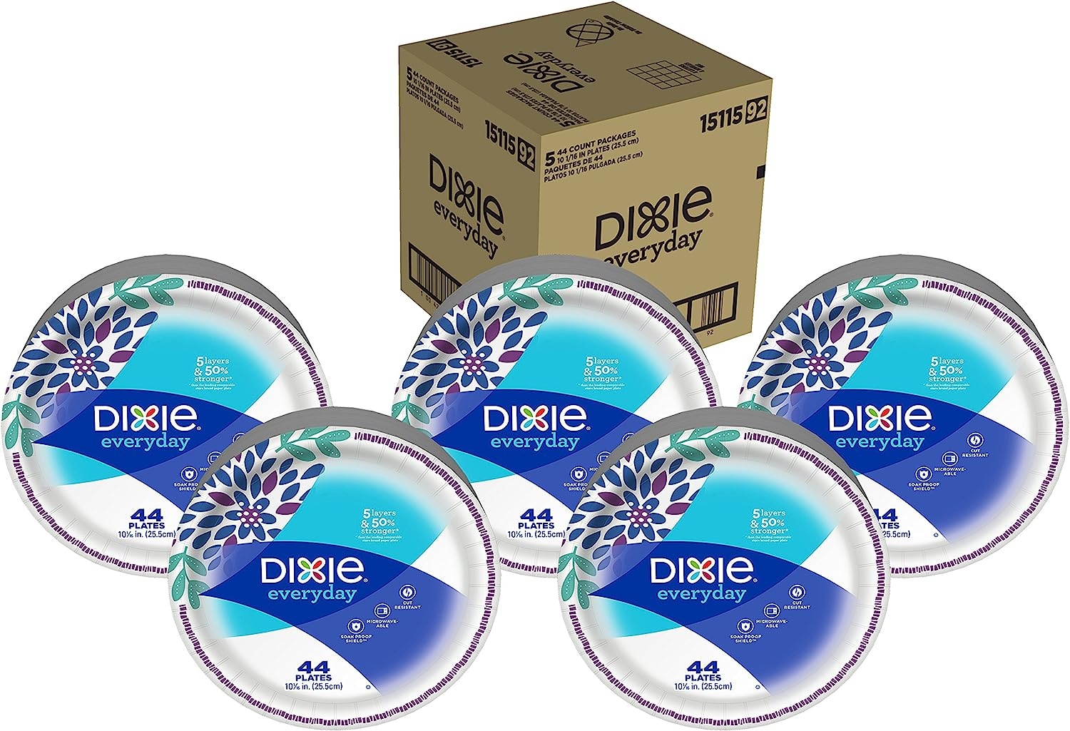 Dixie Everyday Paper Plates, 10 1/16″, 220 Count, 5 Packs of 44 Plates, Dinner Size Printed Disposable Plates   price checker
