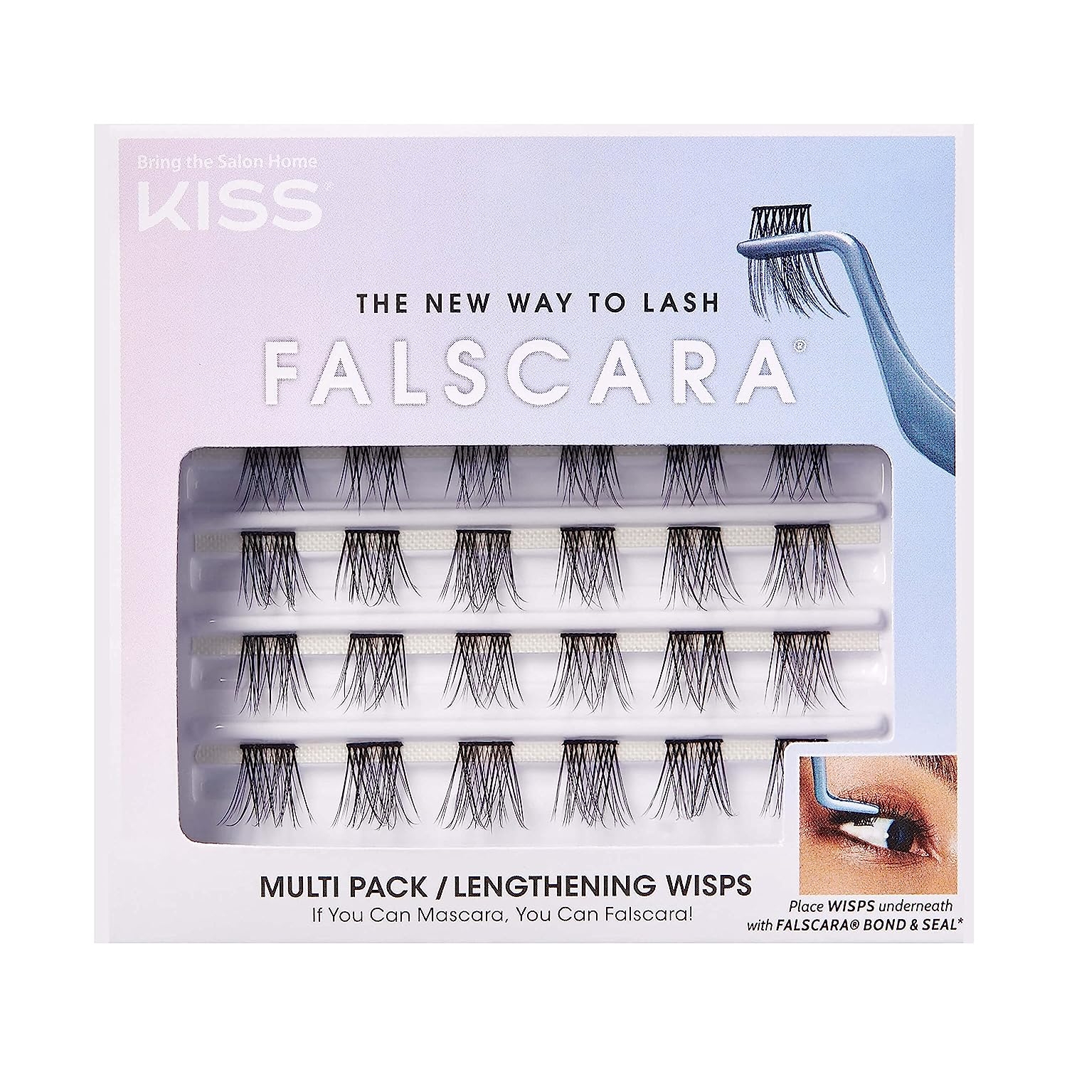 KISS Falscara DIY Eyelash Extension Lengthening Wisps – Featherlight Synthetic Reusable Artificial Eyelashes Multipack of 24