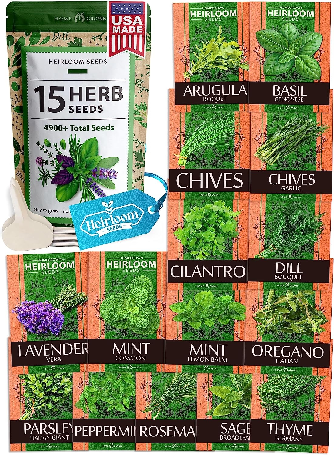 15 Culinary Herb Seeds – Heirloom & Non GMO – High Germination Rate – Seeds for Planting Indoor Hydroponic or Outdoor Herbs