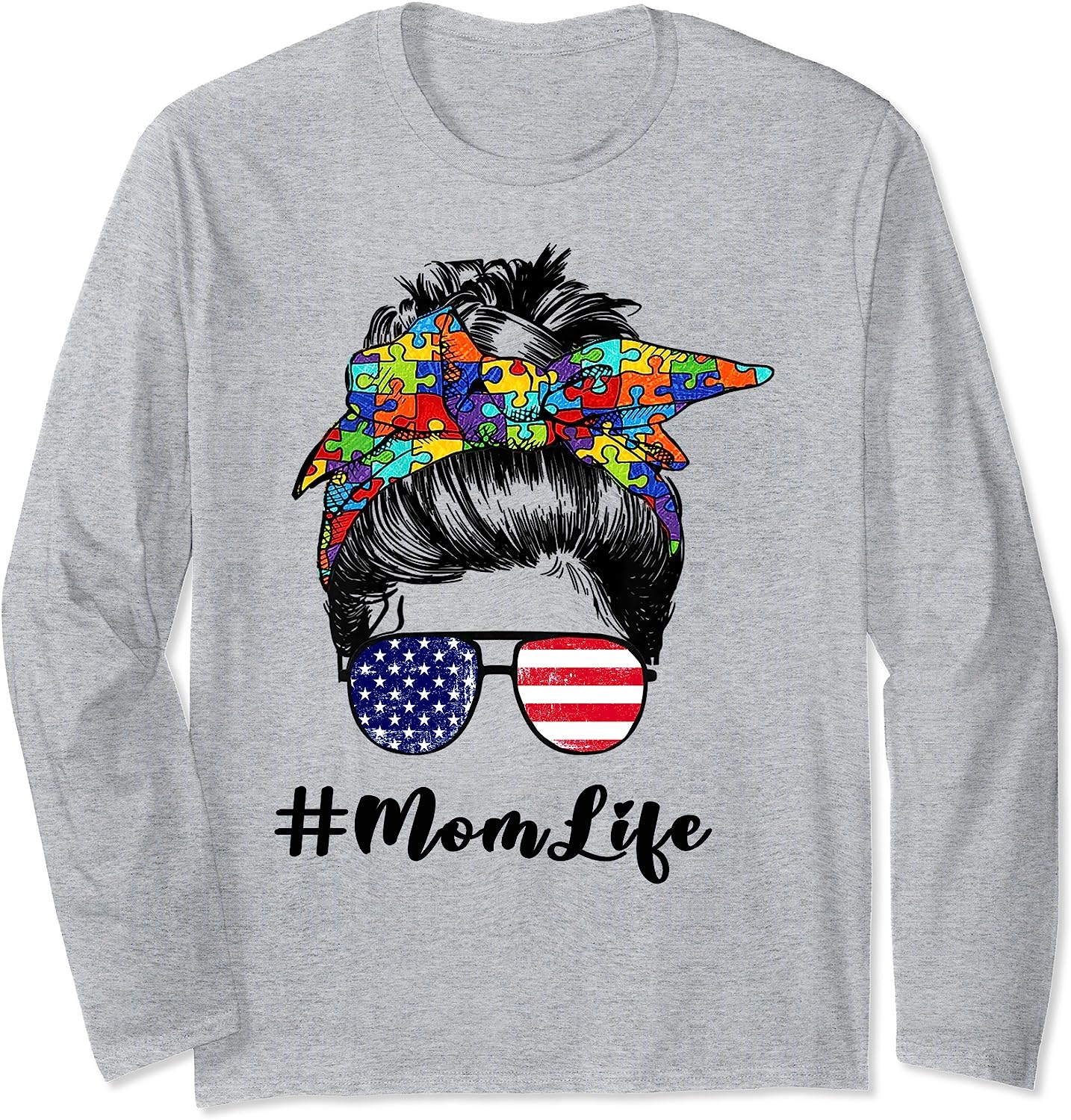 The Autism Mom Life Tired as Messi Hair Flag American Funny Long Sleeve T-Shirt   price checker   price checker Description