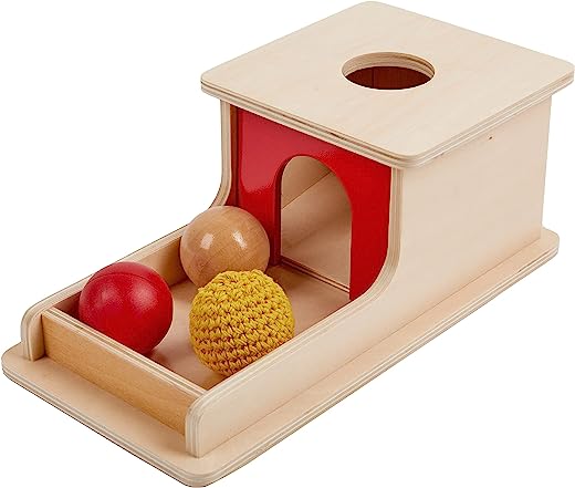 Adena Montessori Full Size Object Permanence Box with Tray Three Balls (Wood, Plastic,Knitted), Montessori Toys for Babies Infant 6-12 Month 1 Year…