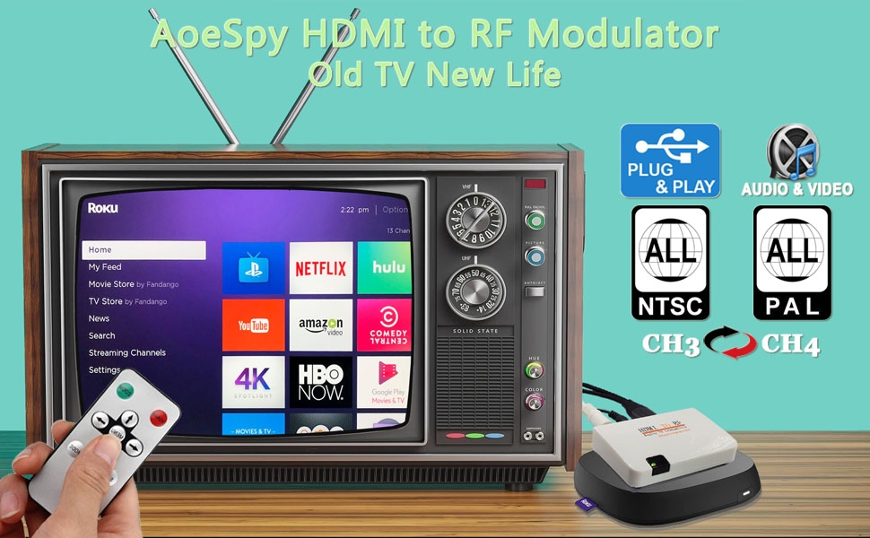 HDMI RF Modulator Coax Adapter 1080P Input Coaxial Output Converter Analog Signal Old TV 