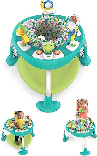 Bright Starts Bounce Bounce Baby 2-in-1 Activity Center Jumper & Table – Playful Pond (Green), 6 Months+