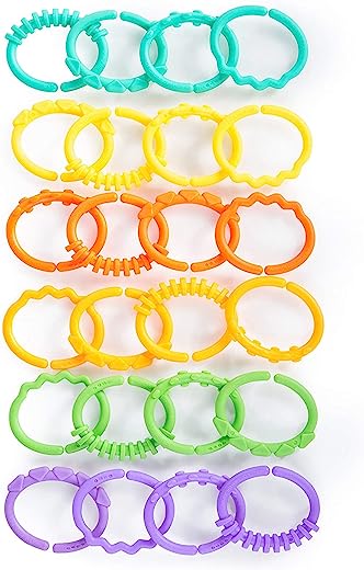 Bright Starts Lots of Links Rings – for Stroller or Carrier Seat – BPA-Free 24 Pcs, Ages 0 Months Plus