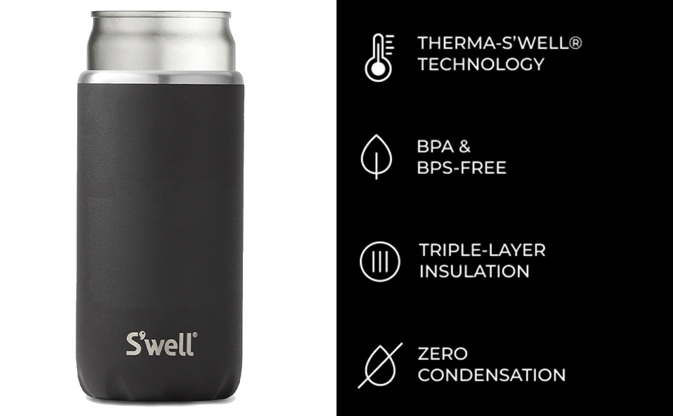  S'well Stainless Steel Chiller-Onyx-Fits 12oz Cans
