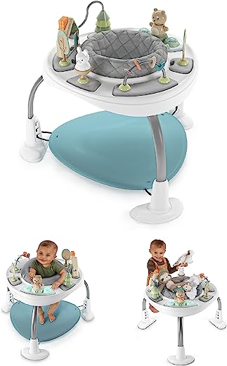 Ingenuity Spring & Sprout 2-in-1 Baby Activity Center Jumper and Table with Infant Toys – Ages 6 Months +, First Forest