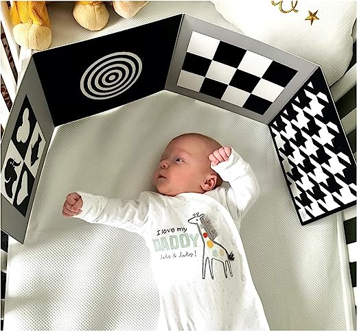 Samuel Sensory Baby Sensory & Development Fold Out Boards, Black and White, Simple Geometric Shapes, Made from 700GSM Card, Stands Independently.