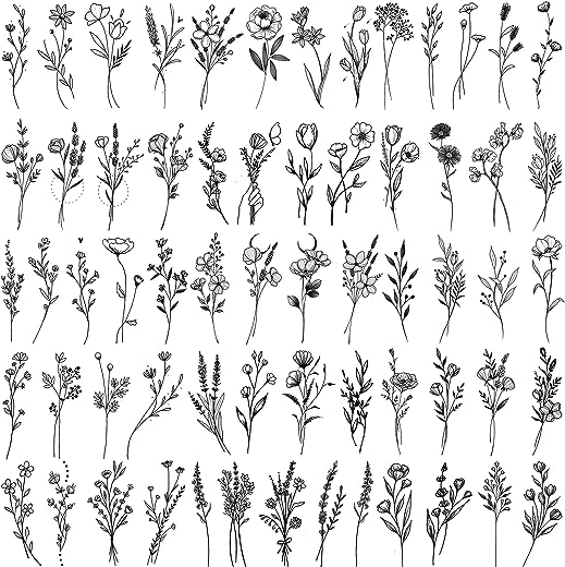 15 Sheets FANRUI Tiny Branch Black Flower Temporary Tattoos For Women Girl Floral Bouquet Small Tattoo Temporary Wild Plant Lavender Sweet Pea…
