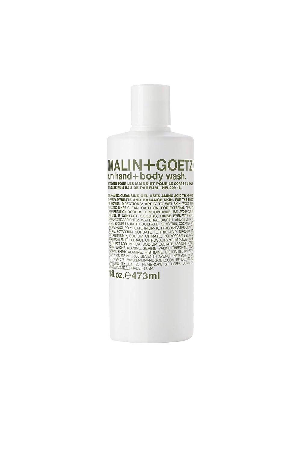 Malin + Goetz Rum Hand + Body Wash, soothing hydrating body soap for men and women, prevents dry skin, no stripping or
