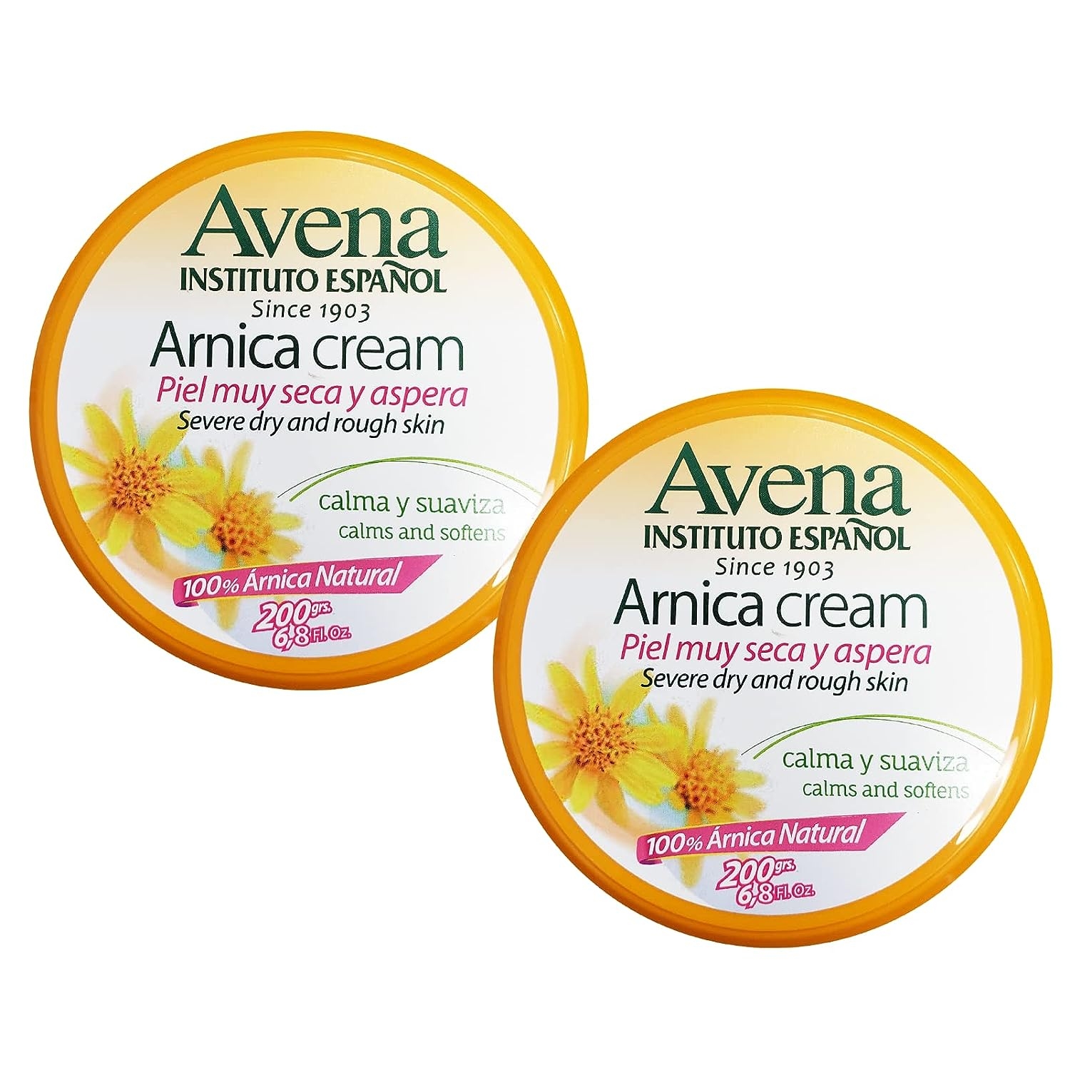 Avena Instituto Español Arnica Cream, Severe Dry and Rough Skin, Calms and Softens, 100% Natural Arnica, 2-Pack of 6.8 FL Oz