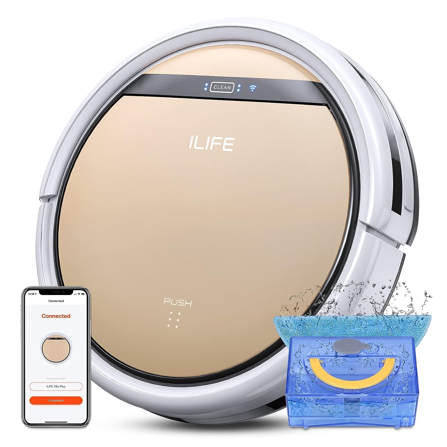 ILIFE V5s Plus Robot Vacuum and Mop Combo with Wi-Fi/App/Alexa, Automatic Self-Charging Robotic Vacuum Cleaner, Slim and Quiet,