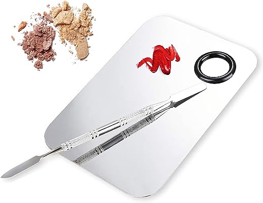 ALIOBC Makeup Mixing Palette, Upgrad Stainless Steel Metal Mixing Tray with Spatula Artist Tool for Mixing Foundation Nail-Art